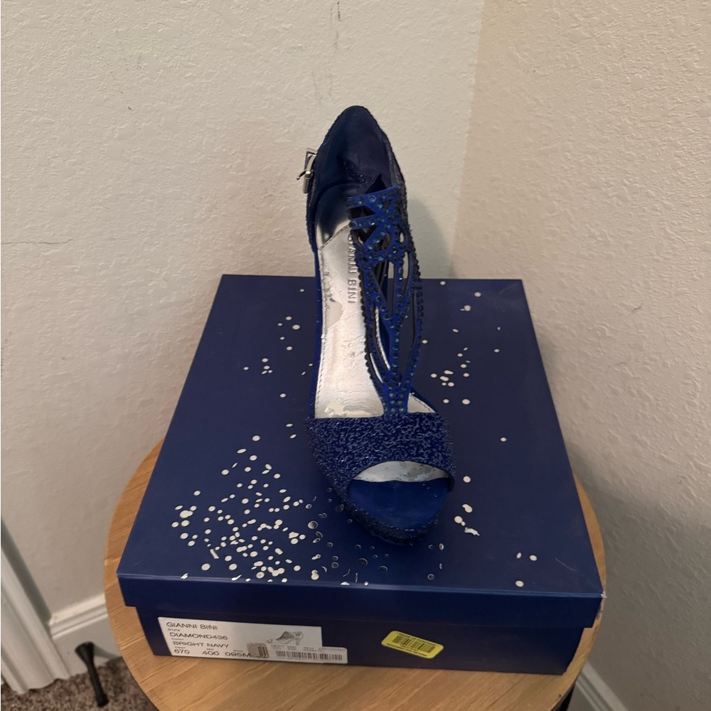 Gianvito Rossi Blue Stiletto Heels with Sparkling Embellishments
